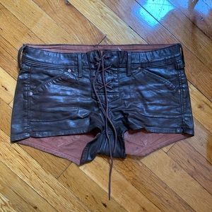 H&M faux brown leather shorts with lace up detail